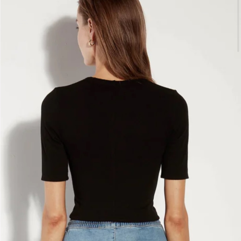 Enza Costa Silk Rib Half Sleeve TShirt - XS - Black